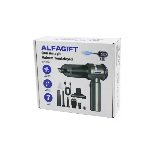 Egonex Alfagıft Dp-568 ( Oto Araç ) ( Type-c Sarjlı ) El Tipi Basınçlı Hava Üfleme & Süpürge( 7 Başlık ) 100w