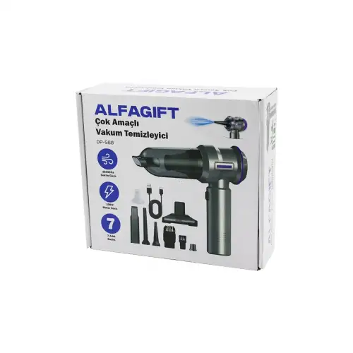 Egonex Alfagıft Dp-568 ( Oto Araç ) ( Type-c Sarjlı ) El Tipi Basınçlı Hava Üfleme & Süpürge( 7 Başlık ) 100w