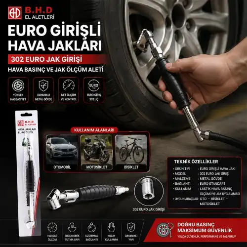 Egonex Bhd-302 Euro Jack Lastik Hava Basınç ( Ölçüm Aleti ) ( Oto & Bisiklet & Motorsiklet & Bot )