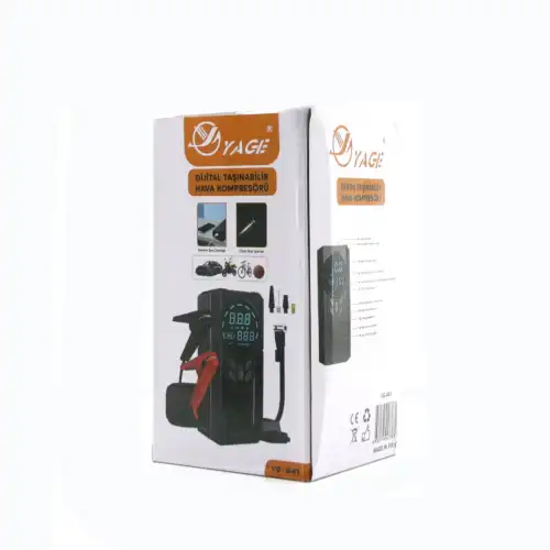 Egonex Yage Ka-841 ( 4ın1 ) Akü Takviyeli Kompresörlü Hava Pompası ( Dijital Ekran ) ( 12v ) ( Akü Takviye & Lastik Şişirme & Powerbank & Fener )